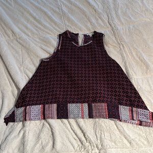Super cute printed tank - flare bottom - high neck with button in back - Size L
